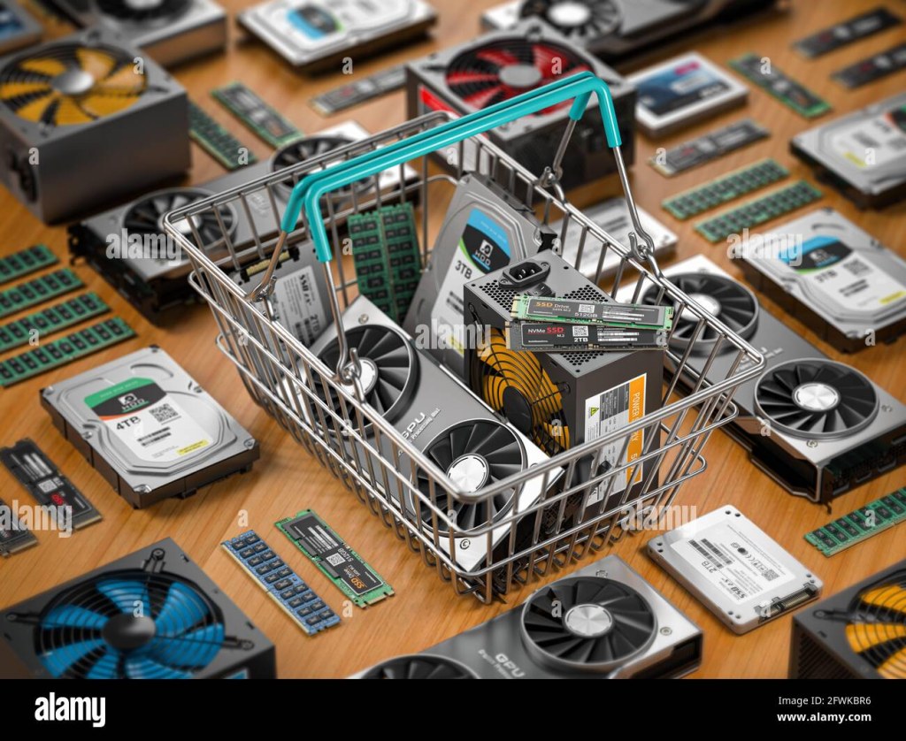 Picture of: Computer hardware in shopping basket