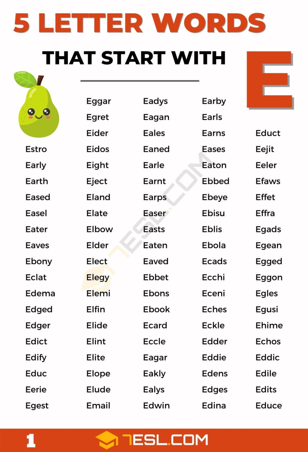 Picture of: Useful  Letter Words Starting with E • ESL